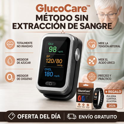 GlucoCare™ 4 en 1 – Mide Glucosa, Colesterol, Presión y Oxígeno Sin Dolor + ENVÍO GRATIS