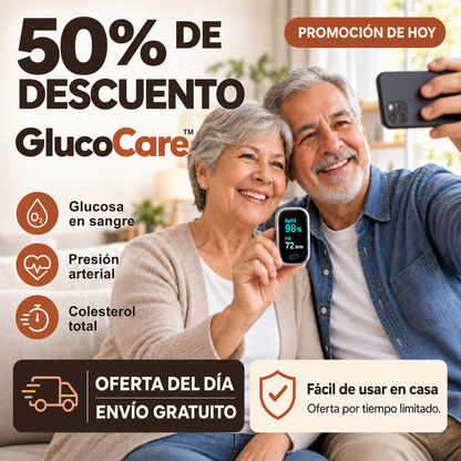 GlucoCare™ 4 en 1 – Mide Glucosa, Colesterol, Presión y Oxígeno Sin Dolor + ENVÍO GRATIS